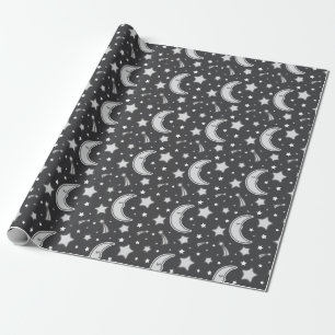 Papier Cadeau Lune somnolente - papier d'emballage gris-foncé