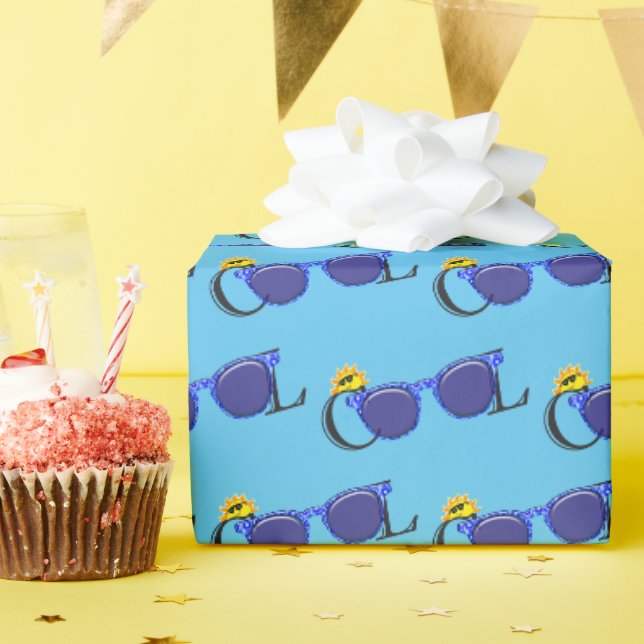 Papier Cadeau Lunettes de soleil bleu cool avec soleil (Fête d'anniversaire)