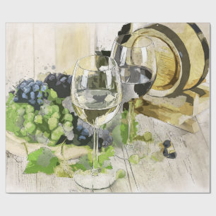 Papier Cadeau Lunettes de vin, tonneau et raisins