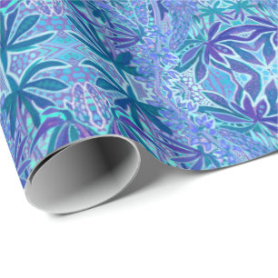 Papier Cadeau Lupine Fleur Bohême Boho Arabesque Motif Bleu