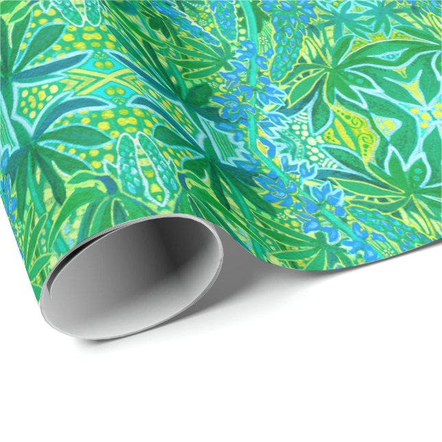 Papier Cadeau Lupine Fleurs Bohème Arabesque Motif Guerre verte (Coin rond)