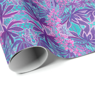 Papier Cadeau Lupine Fleurs Bohème Arabesque Motif Violet