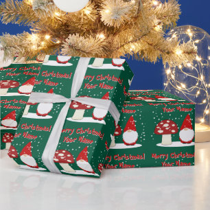 Papier Cadeau Lutin de Noël avec champignon rouge personnalisé V