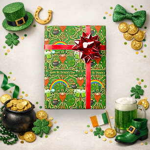Papier Cadeau Lutin Vintage et Motif Celtique Vert Arc-en-ciel