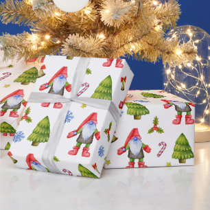 Papier Cadeau Lutins de Noël, Canne à sucre, Arbres, Décorations