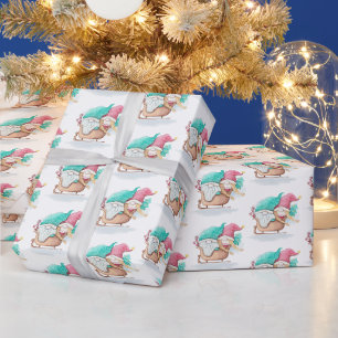 Papier Cadeau Lutins de Noël dans un traîneau