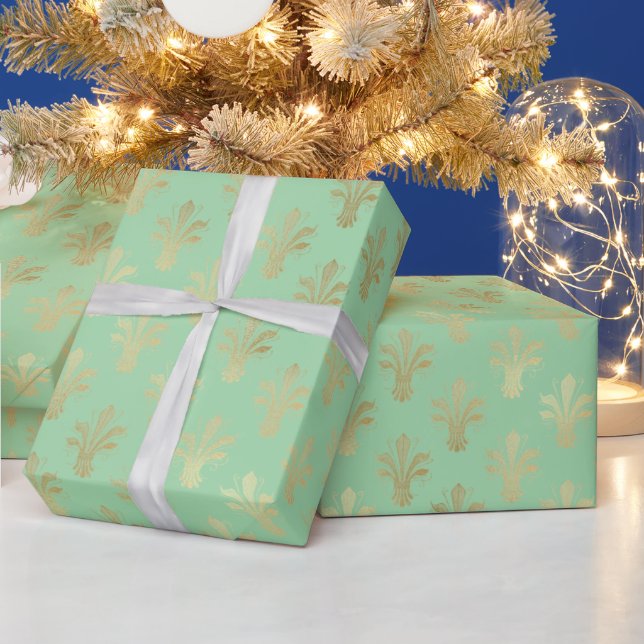 Papier Cadeau Lux Gold Fleur de Lis et Green Ash (Vacances)