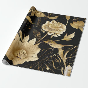 Papier Cadeau Luxe Blooms : Black & Gold Elegance
