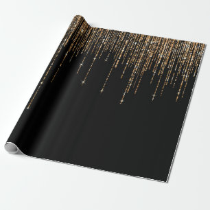 Papier Cadeau Luxe Chic Black Gold Fringe Parties scintillant ét