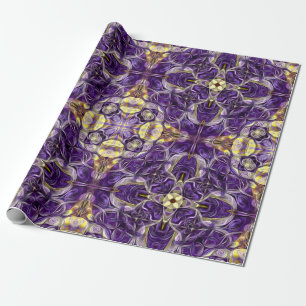 Papier Cadeau Luxe, élégant, motif vintage, violet, jaune