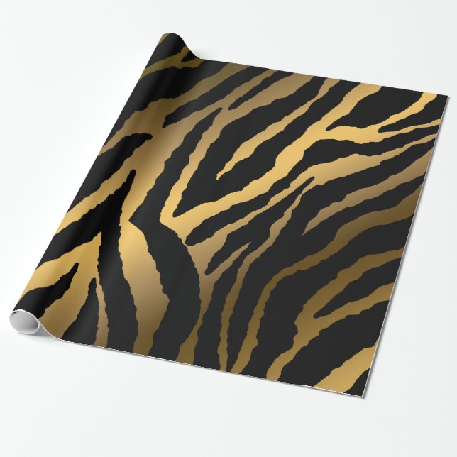 Papier Cadeau Luxe Elégante Ligne Noire Or Moderne (Déroulé)