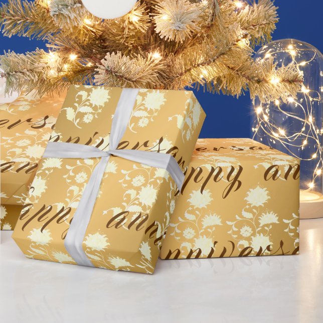 Papier Cadeau Luxe Floral Happy Gold 50h Anniversaire (Vacances)