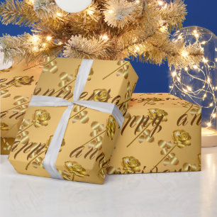 Papier Cadeau Luxe Joyeux Floral Gold 50e anniversaire