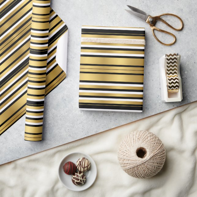 Papier Cadeau Luxe moderne avec bandes Noir et Or (Artisanat)