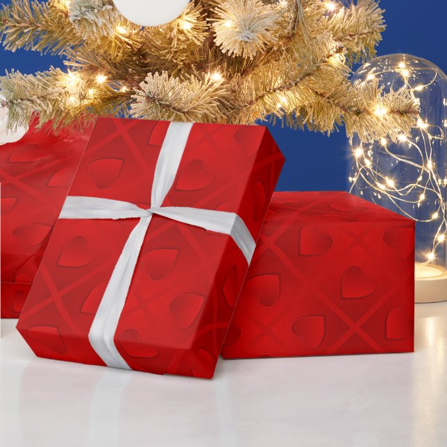 Papier Cadeau Luxe Moderne Elégant Coeur Rouge (Vacances)