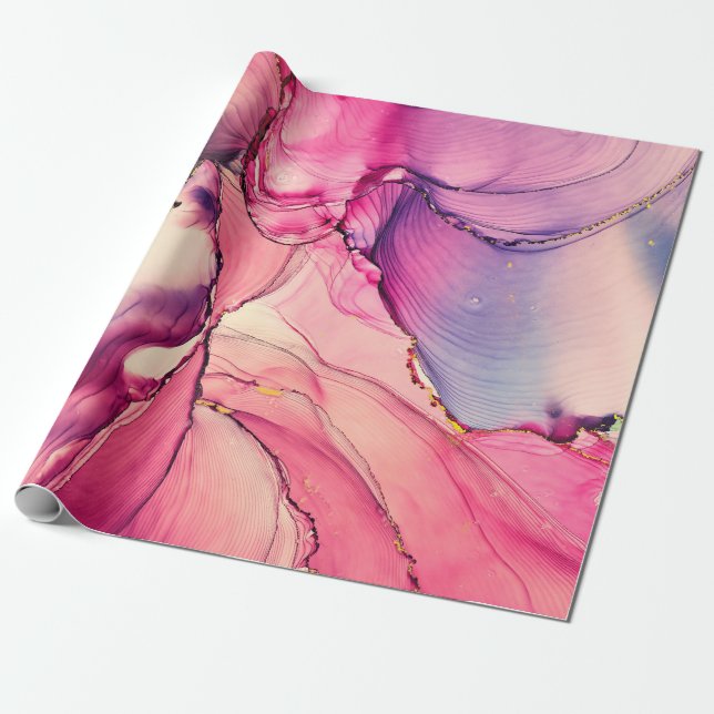 Papier Cadeau Luxe naturel peinture abstraite d'art fluide en al (Déroulé)