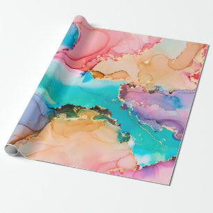 Papier Cadeau Luxe naturel peinture abstraite d'art fluide en al