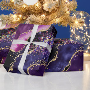Papier Cadeau Luxe Pierre Précieuse Violet Paillettes d'Agate