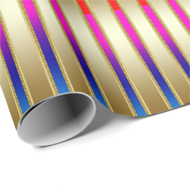 Papier Cadeau Luxe Rainbow Stripes sur Gold Arrière - plan (Coin rond)