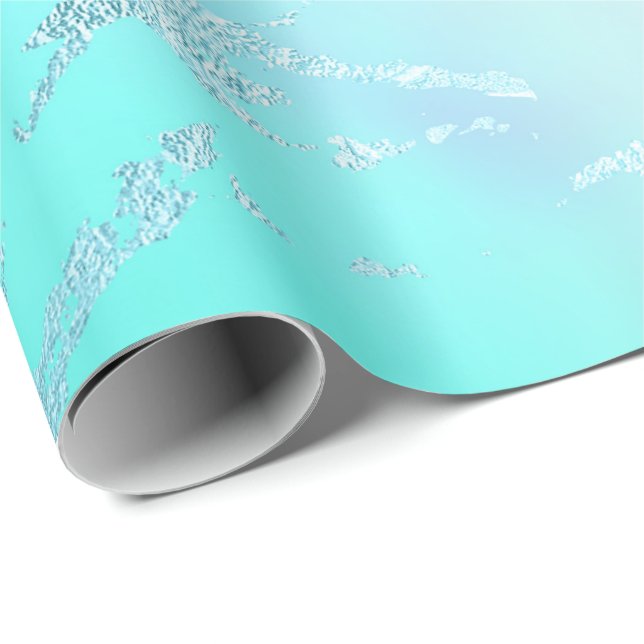 Papier Cadeau Luxe Tiffany Aqua Mint Blue Pastel Marbre violet (Coin rond)