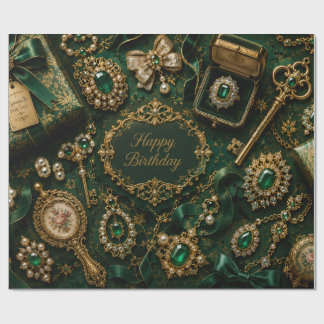 Papier Cadeau Luxueux Anniversaire Émeraude Vintage 