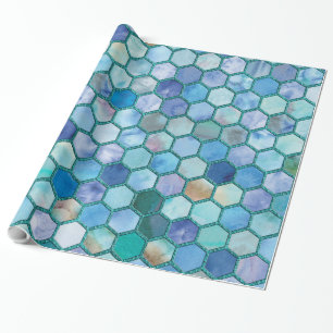 Papier Cadeau Luxueux Aqua bleu miellerie motif