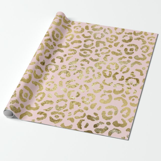 Papier Cadeau Luxueux Empreinte de léopard Glam Gold Light Pink (Déroulé)