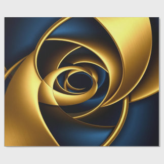 Papier Cadeau Luxueux Spirale Abstrait Or et Bleu Marine Élégant