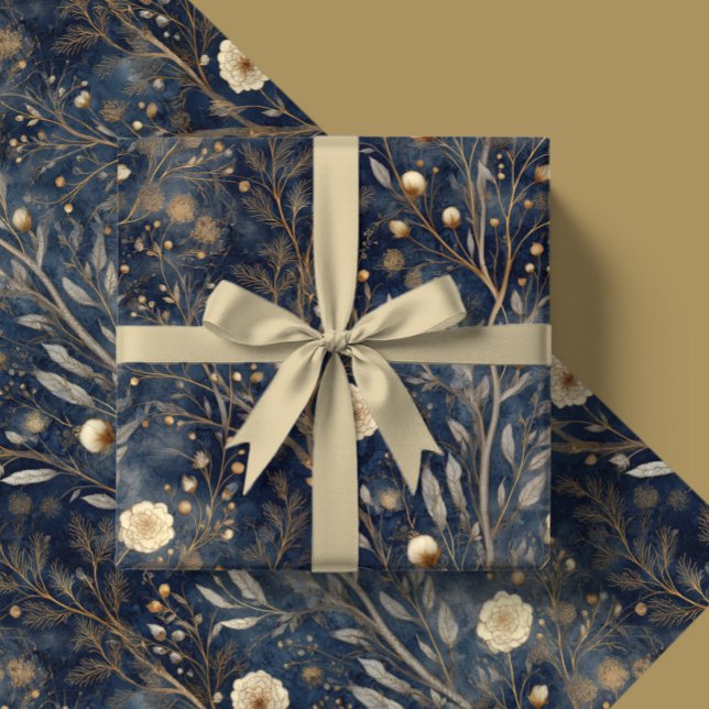 Papier Cadeau Luxury Christmas Navy and Cream Floral Gift  (Créateur téléchargé)
