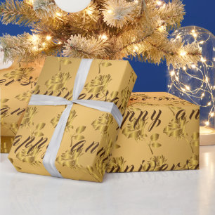 Papier Cadeau Luxury Happy Gold 50e anniversaire Floral