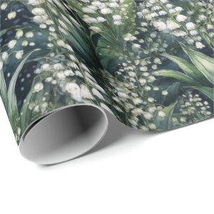 Papier Cadeau Lys de la Vallée Aquarelle Vert