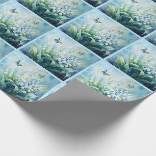 Papier Cadeau Lys de la Vallée avec papillons Botanique