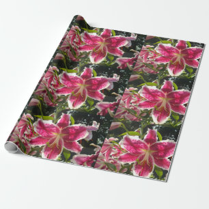Papier Cadeau Lys roses fleurs tropicales roses rose