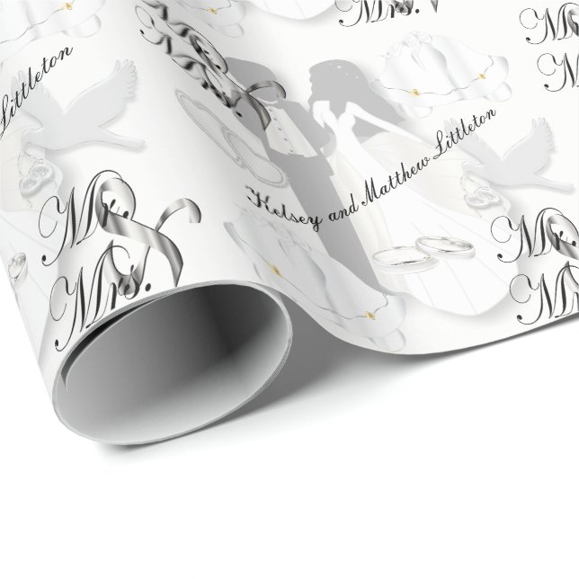 Papier Cadeau M. et Mme Mariage Design (Coin rond)