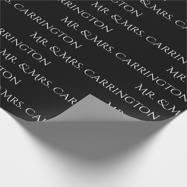 Papier Cadeau M. Et Mme Nom Script Black White Chic Mariage (Coin)