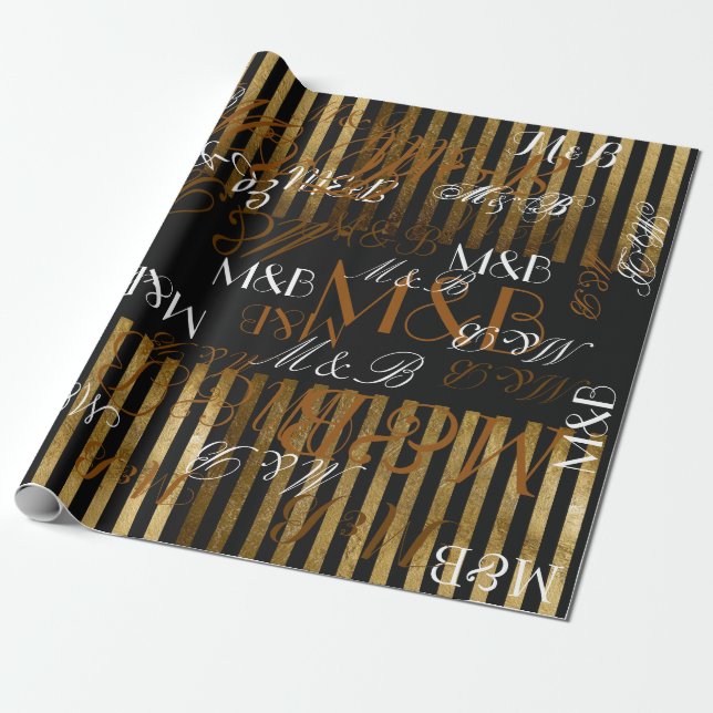 Papier Cadeau M. Mme initiales personnalisées d'occasion (Déroulé)