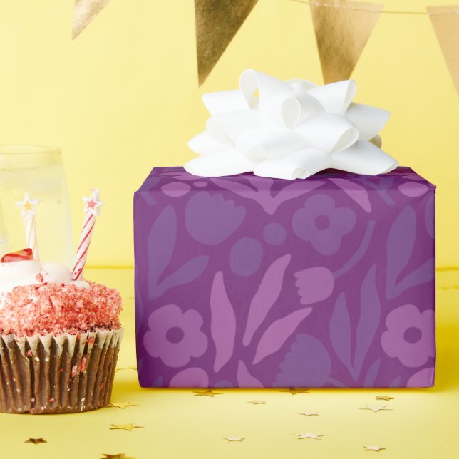 Papier Cadeau Ma Princesse Aime Le Violet Joyeux Fleurs Énormes (Fête d'anniversaire)