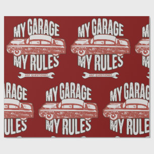 Papier Cadeau Ma Voiture Rouge Classique Rétro Mécanicien