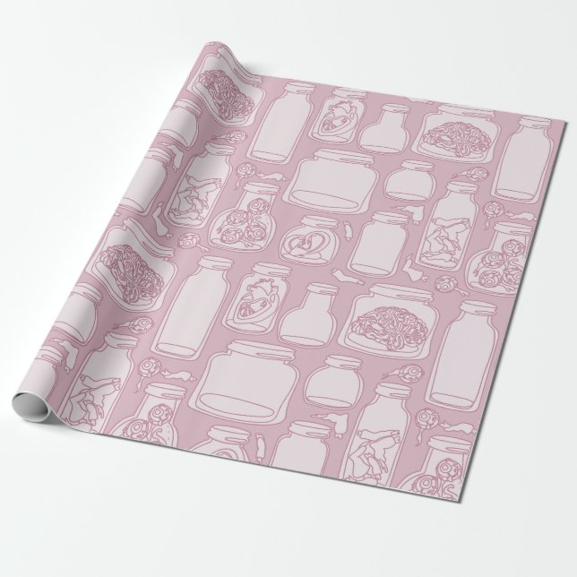 Papier Cadeau macabre spécimens médicaux pastel rose gothique (Déroulé)