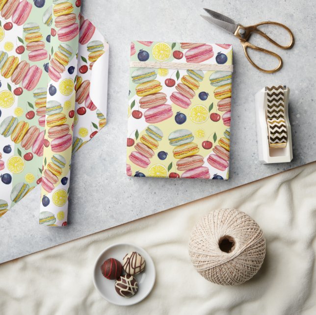 Papier Cadeau Macarons français aquarelle peints à la main (Artisanat)