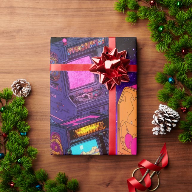 Papier Cadeau Machines à arcades rétro (Cadeau de vacances)