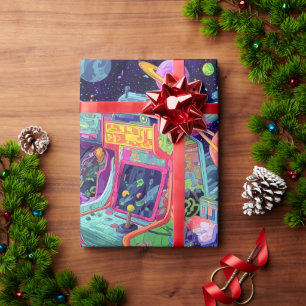 Papier Cadeau Machines de jeux vidéo rétro dans l'espace