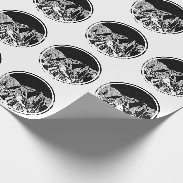 Papier Cadeau Machu Picchu paysage noir et blanc (Coin)