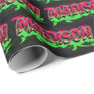 Papier Cadeau Madison prénom Graffiti red green