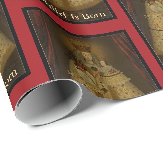 Papier Cadeau Madonna & Baby Jesus Noël (Coin rond)