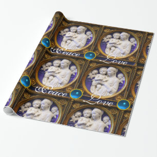 PAPIER CADEAU MADONNA ET ENFANT AVEC GEMS BLEU JOIE DE NOËL