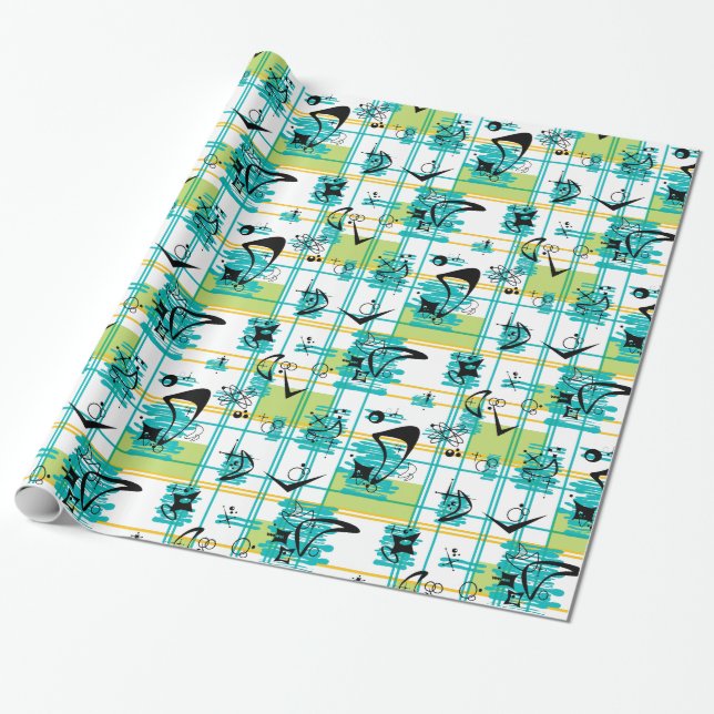 Papier Cadeau Madras du milieu du siècle (Déroulé)