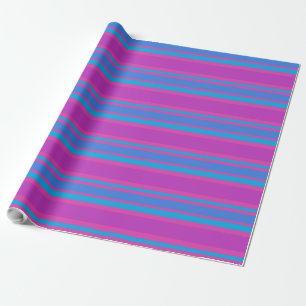 Papier Cadeau Magenta, Bleu, Motif de rayures violettes