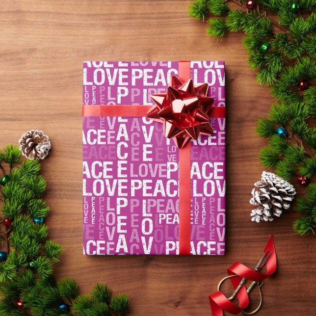 Papier Cadeau Magenta rose blanc Paix Amour (Cadeau de vacances)