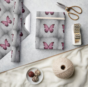 Papier Cadeau Magenta Vintage Papillon Damas